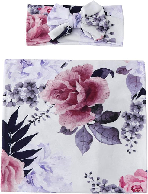 Galabloomer Newborn Receiving Blanket and Headband Set, Baby Flower Swaddle for Infants