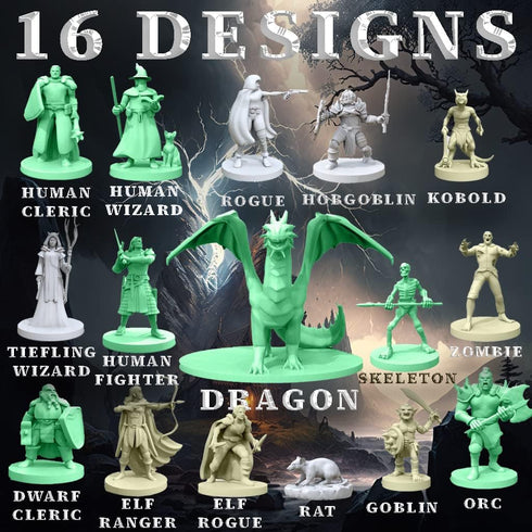 Mythical Heroes Mini Figure Set for RPGs | 93 Pcs in 16 Designs | Suitable Size for DND
