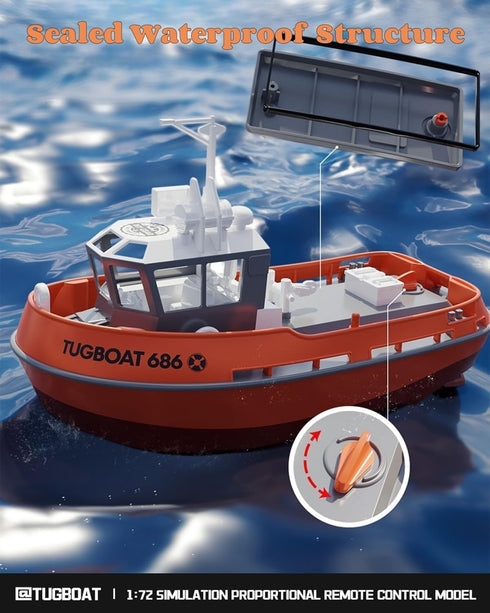Yoyoom 1/72 2.4Ghz RC Boat, RC Tugboat for Pools and Lakes, High-Speed Remote Control Boat with LED Lights and Low