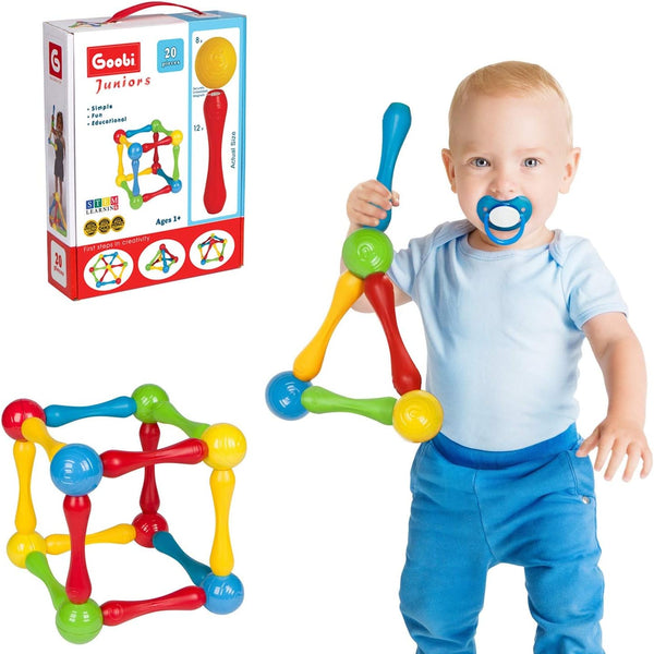 20 Piece Construction Set with Large Building Blocks for STEM Learning, Vibrant Colors for 1 Year Olds