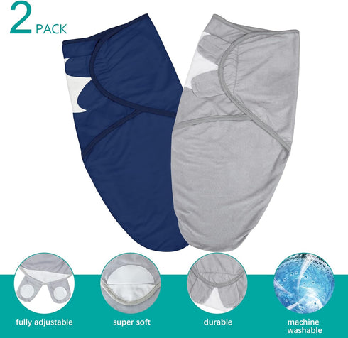 Biloban Baby Swaddles 0-3 Months for Boy Girls, Baby Swaddle, Newborn Swaddle, Cotton Swaddle Blanket, Newborn Essentials, Grey & Navy, 2 Pack by Biloban