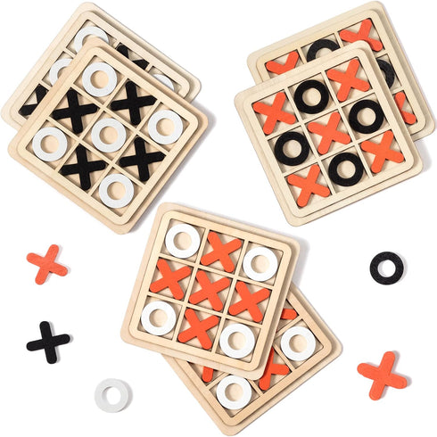 6 Pieces Wooden Tic Tac Toe Game - Mini Board Game for Kids - Family Puzzle Game - Educational Toys for Birthday Favors