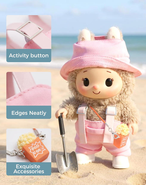 Set 6.69''/17cm Clothes for Labubu Clothes (NO Doll) fit Doll Clothes, Premium Outfit with Accessories, Pink-Popcorn