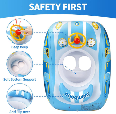 Swimbobo Inflatable Toddler Pool Float - Ride-on Car Boat for Kids