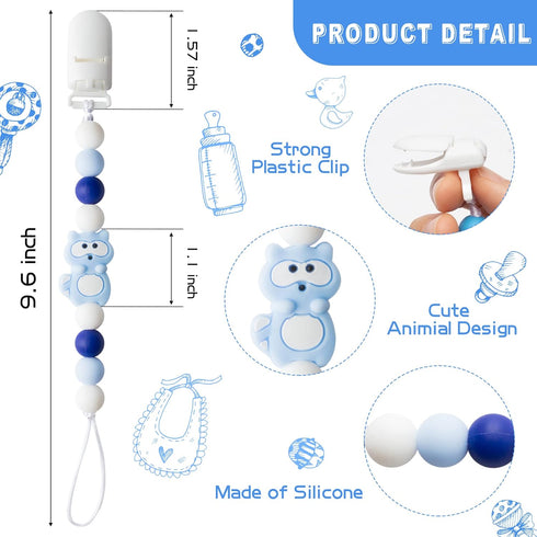 9tilight 4Pcs Silicone Pacifier Clip for Babies Infant Animal Teething Panda Dinosaur Elephant Raccoon Soothie Toy
