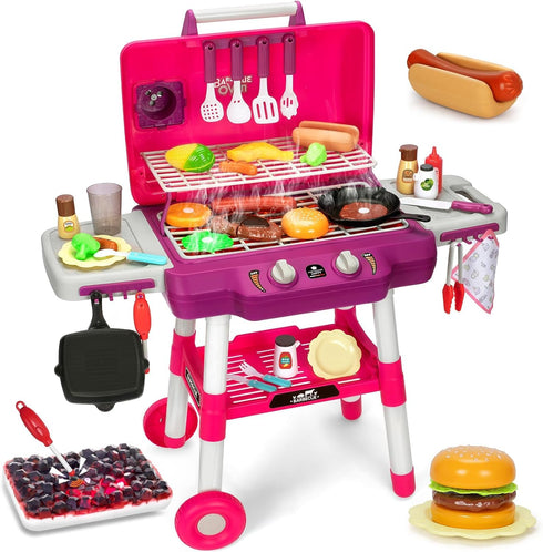 Kids Play Kitchen Toys, Kids BBQ Grill Playset with Smoke Sound Light,