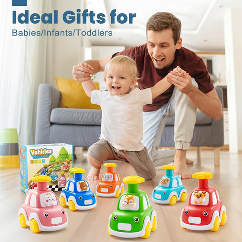 1-2 6 Pack 0-2, 6-9-12-18 1-3 Jyusmile Press and Go Car Toddlers Toys for Year Old Boy, Animal Baby Cars Toys for Age