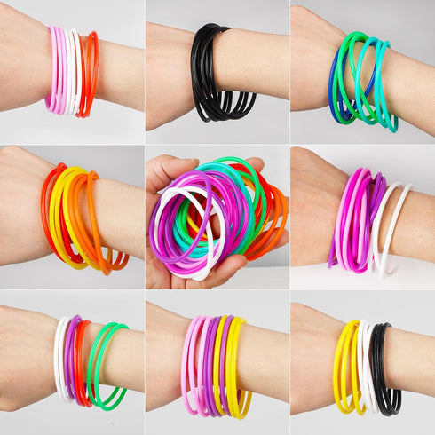 LIANGYUNZE 60Pieces 80s Gummy Silicone Jelly Bracelets Nonluminous Stretchy Mixed Silicone Wristbands Hair Ties