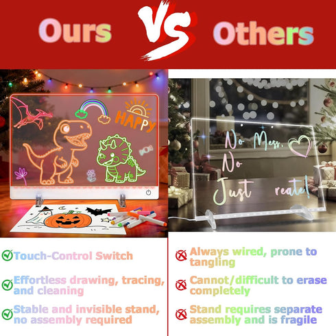 16 Inch 7 13.7"x10" 7 6-12 LED Drawing Board for Kids - USB C Rechargeable Color Light Up Acrylic Note Pad with Stand