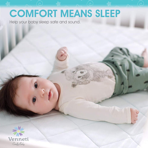 Venneti Crib Mattress Cover - Cotton Waterproof Mattress Protector for Newborn - Premium Quality Hypoallergenic