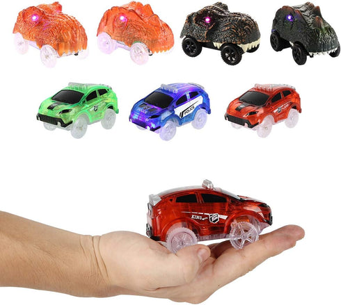 Tracks Cars Replacement Only, Toy Cars for Tracks Glow in The Dark, Magic Car Accessories with 5 Flashing LED Lights,