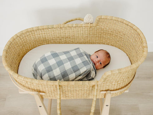0-3 Mebie Baby Dusty Blue Gingham Muslin Swaddle, Modern and Neutral Swaddle Blanket for Baby Girl or Boy, Soft Baby