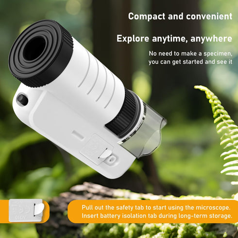 Grampus 60x-200x LED Pocket Microscope Portable Handheld STEM Toy for Kids Adults, Mini Microscope for Student Science