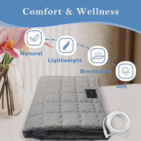 34.2x50 Grounding Mat Cotton Bed Pad Silver Fiber Quilted Grounded Play Mat in Earth Connected Cloud Bedding with Cord