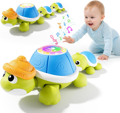 BLF FUN Baby Toys 6-12 Months, Musical Turtle Crawling Toys with Mama