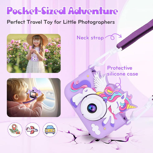 Alotwan 3-8 3 4 5 6 7 8 1080P 32G Kids Camera Unicorn Toys for Girls, Digital Camera for Kids Age Toddler Travel Toys