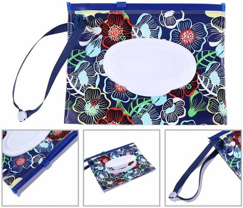 Tustao Blue Wet Wipe Dispenser,Portable Refillable Wipe Holder,Reusable Lightweight Wipes Container Case Travel Wet