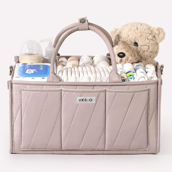 VKSAO Diaper Caddy Organizer Portable Storage Basket with Shoulder Strap & Stroller Hooks,