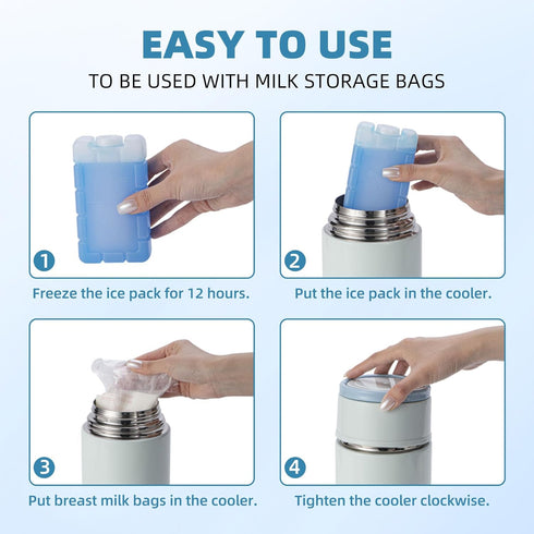 SINSUFUR 24 Pack Portable Breast Milk Cooler, Stainless Steel Breastmilk Storage Keeps Breastmilk Cold for up to Hours