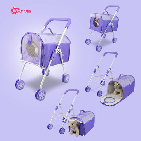 ANIVIA Pet Stroller and Accessories for Kids Ages 3 to 7, 2 Pieces Play Dog Set with 1 Pet Puppy Included