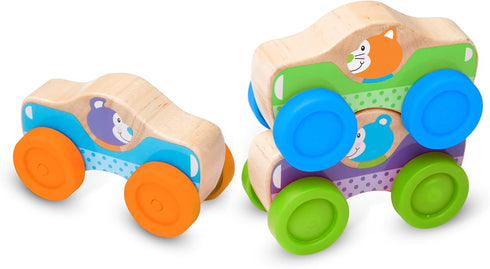 (3 Melissa & Doug First Play Wooden Animal Stacking Cars pcs)