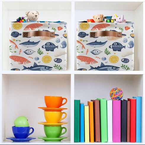 CWUPZAY 1 Pack Salmon Tuna Sardine Storage Basket Canvas Fabric Collapsible Storage Bins Box Organizer Waterproof