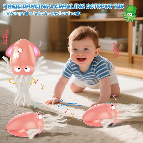 AOTIBO 1 2 3 4 5 Tummy 12-18 1st Baby Dancing Octopus Toy for Year Old Boy Girl, Baby Time Electric Crawling Octopus