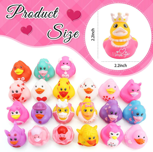 Diteryy 30 Pack Ducks-2.3 Inch Summer Valentines Rubber Bulk Floater Ducks for Ducking Assortment Rubber Duckies