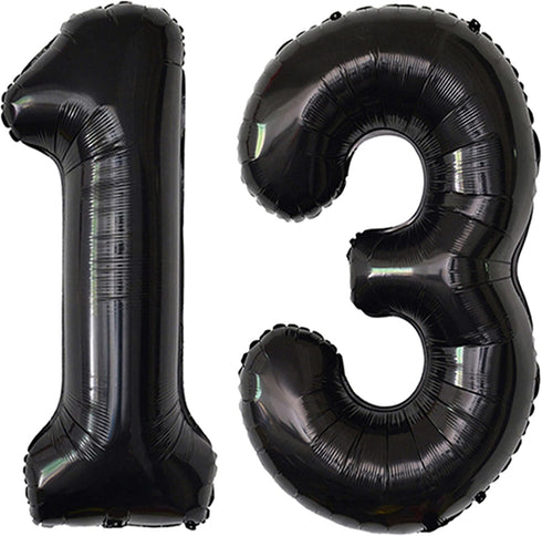 Jonhamwelbor 13 Number Balloons, Black Jumbo Foil Mylar Helium Balloons for 13th 31st Birthday Party Decorations
