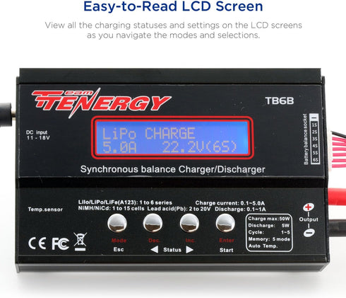 Tenergy 1S-6S Digital Battery Pack Charger - Li-Fe/Li-PO/NiCd/NiMH Packs Balance Charger Discharger with