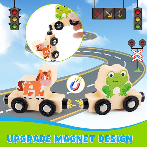 1 2 3 12 1st 2nd Montessori Wooden Train Toy for Years Old Toddlers | Magnetic Animals Train Kids Box, STEM Educational