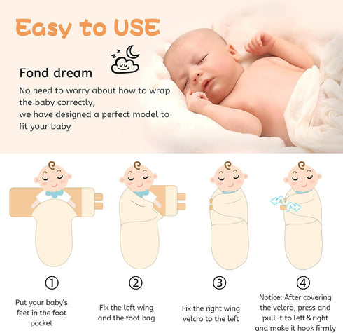 Miracle Baby 3-Pack 0-6 Baby Swaddle Sleep Sacks, Newborn Blanket Wrap Adjustable Breathable Soft Cotton for Months