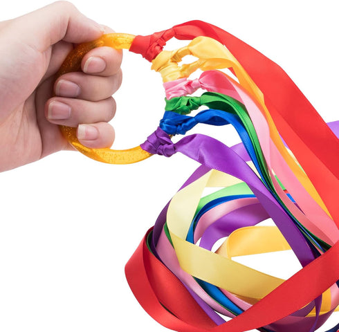 ANCIRS 2 Pack Rainbow Hand Kites, Plastic Dancing Ribbon Streamer Wand for Indoor Outdoor Party Play