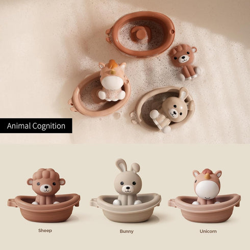 18M+Baby Set 6 Nueplay Bathtub Toys for Toddlers Bath Toys with Animal Finger PuppetsStackable Boat TrainGift for Baby