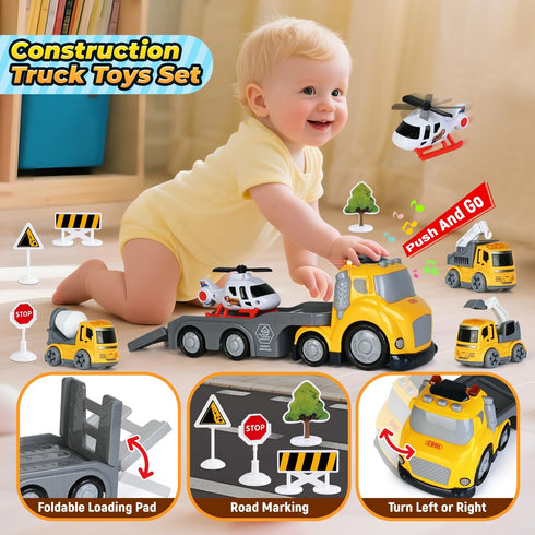 1 2 3 Old,5 1 12-18M+ Toddlers Truck Toys,Boy Toys Gifts for Years in Construction Transport Truck with Lights