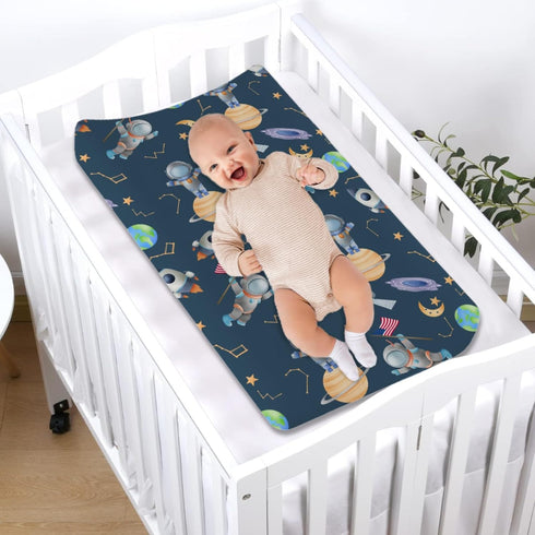 Cute Cartoon Outer Space Galaxy Ship Astronaut Changing Pad Covers, 32''x16'' for Boy Girl, Soft Stretchy Fitted Sheets