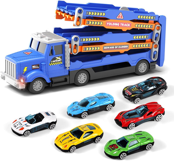 HONGTUO Toddler Truck Track Set with Lights & Sounds 55-Inch Racing Track