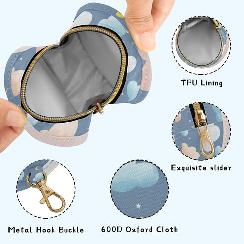 Cloud Round Pacifier Storage Case with Zipper, Portable Pacifier Case for Travel, Diaper Bag & Purse, Pacifier
