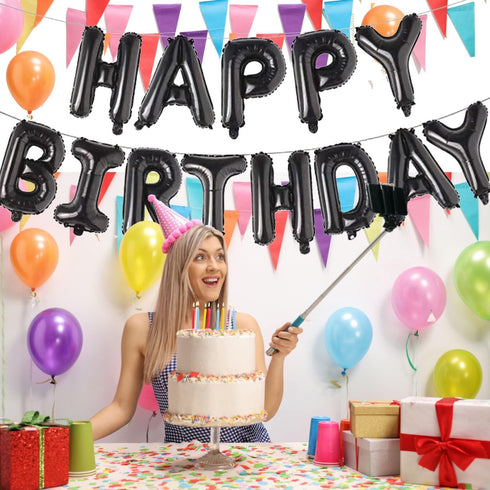 Happy Birthday Balloon Banner Party Kit, 16 Inch 3D Aluminum Foil Inflatable Letter Balloons for Birthday Decorations