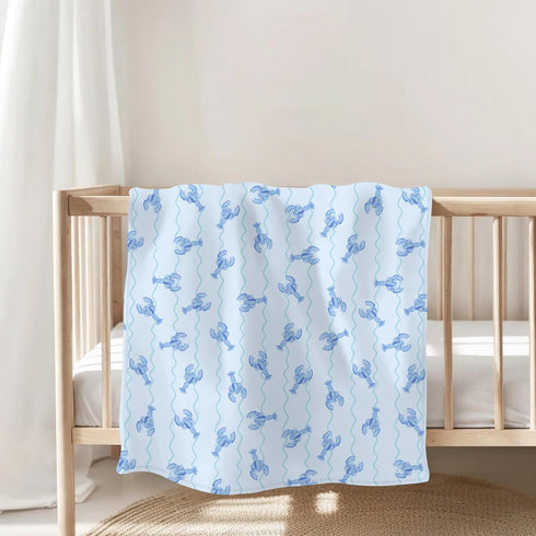 Summer 30x40inch Blue Lobster Bows Stripe Baby Blankets for Boy Girl Lobsters Sea Ocean Stripes Soft Flannel Nursery