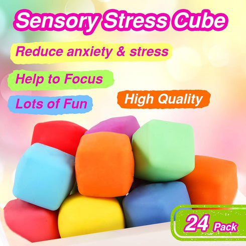 Neec 24 Pack Slow Rising Stress Cube , Dough Stress Balls Soft Fidget Squishy Toys for Anxiety Relief, Pull Stretch