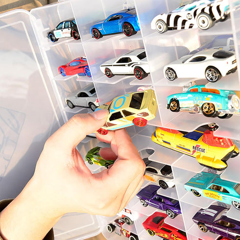ZZFENGKR 48 1:64 Portable Transparent Double Sided Storage Case - Compartments for Toy Cars, Matchbox Cars, Scale Model