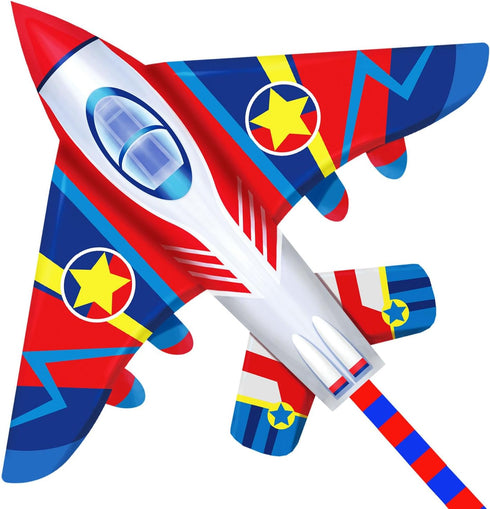 58" Fighter Plane Kite for Kids & Adults, Easy to Fly, with Reel and 200ft String by HONBO