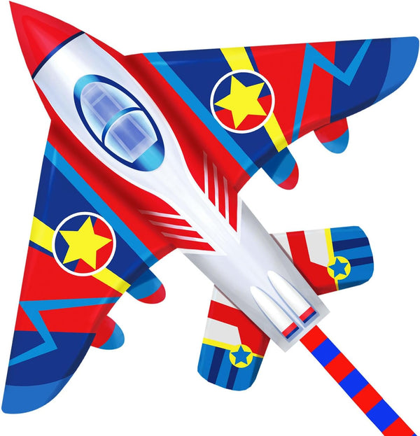 58" Fighter Plane Kite for Kids & Adults, Easy to Fly, with Reel and 200ft String by HONBO