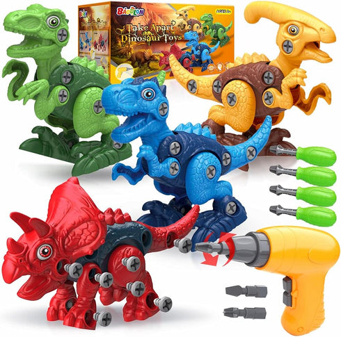 BAODLON Dinosaur Toys for Boys Age 3-7, Take Apart Building Toy with Electric Drill, Educational STEM Gift