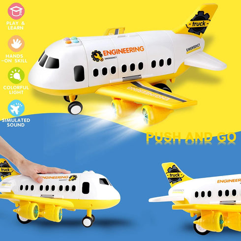 Dwi Dowellin Construction Toy Airplane Set with Play Mat, Excavator, Bulldozer, Mixer, Dumper Truck, Forklift, Crane,