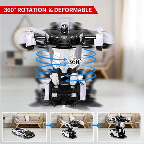 Transform RC Cars for Boys 4-12 - 2.4Ghz 1:18 Scale Remote Control Car Transforming Robot Toy Gifts for Boys 3-5, White