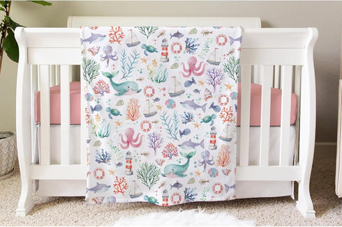 SqtmuHLuo 60x80inch Sea Animals Baby Blanket Boys Girl Gifts Ocean Whale Sea Turtle Octopus Under The Sea Baby Nursery