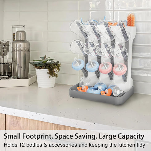 Countertop Baby Bottle Drying Rack, Vertical Bottle Rack Dryer Space Saving Bottle Drying Rack Organizer with Brush