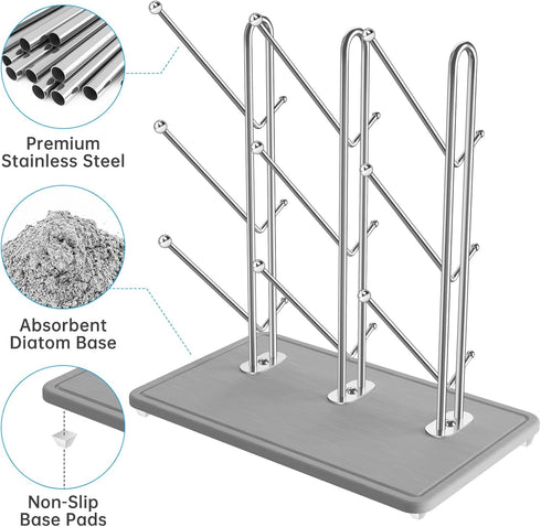 Countertop 9 NiHome Baby Bottle Drying Rack with Diatomite Base & Stainless Steel Frame, Foldable Organizer Holds